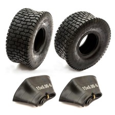 2x Tyre 15x6.00-6 & Inner Tube Bent Valve Lawn Tractor Grass Chevron Turf Tread