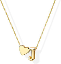Easter Gifts for Kids Teen Girls Gold Heart Initial Necklace for Women 14K Gold