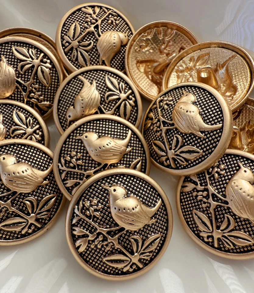 10PC Antiqued Gold Bird on Leaf Branch Metal Buttons Shank Button 25mm - Image 4 of 4
