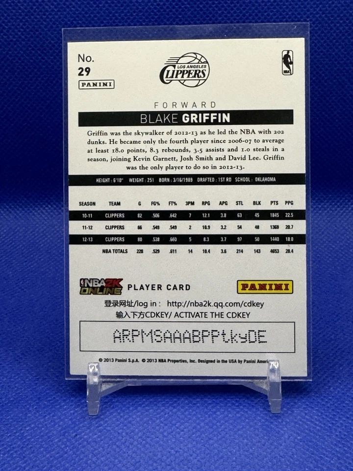  2013-14 Panini NBA (International) NBA2K Online CDKey Player Cards Blake Griffi - Image 2 of 2