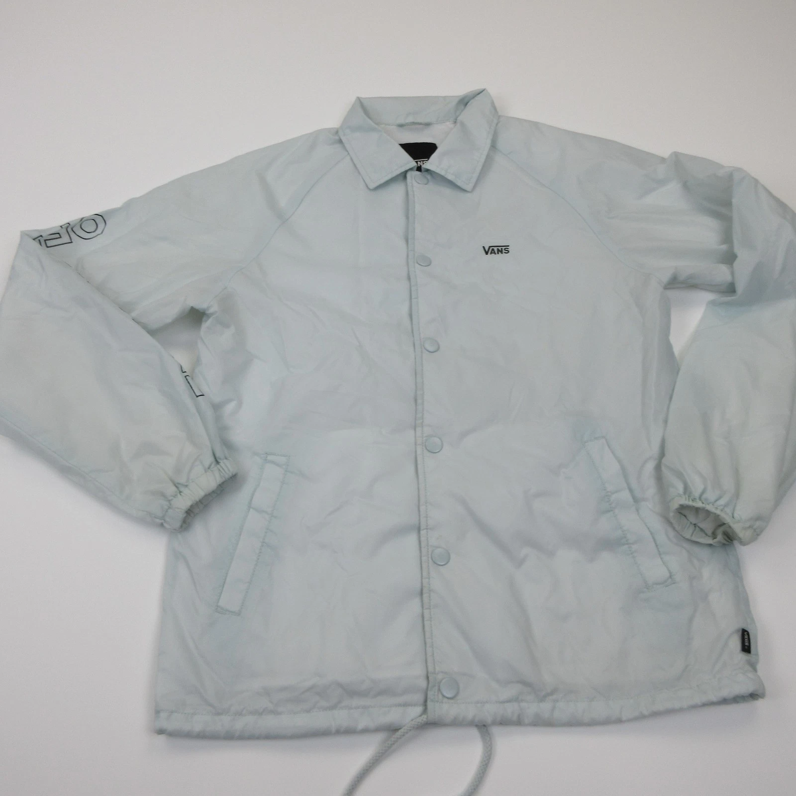 Vans Jacket Mens Small Light Blue Coach Windbreaker Fleece Lined VN0002MUPFD
