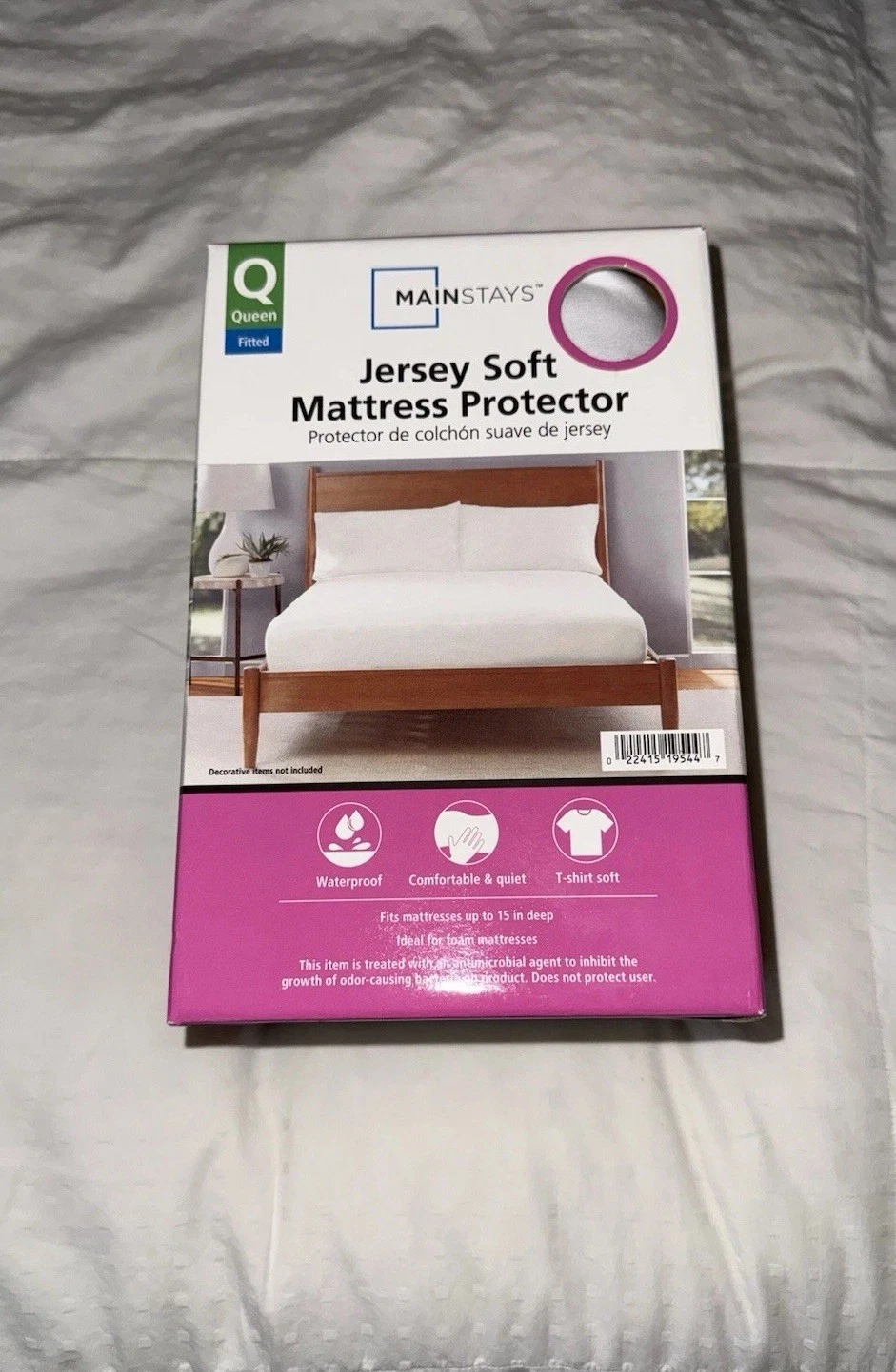 Mainstays Queen Jersey Soft Waterproof Mattress Protector White Fitted New