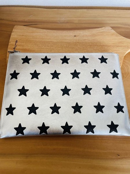 Saint Laurent Paris Leather Clutch Bag Silver Color Star Women Luxury Classic