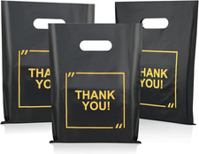 100 Pack Die Cut Plastic Shopping Bags with Thank You Logo 9X11.5 Merchandise Ex