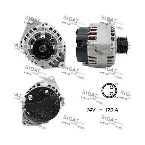 Alternateur Sidat A12VA0017A2 150A compatible Citroën Berlingo et Iveco 2.3D
