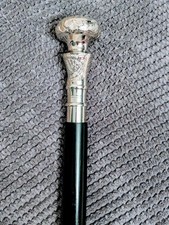 Vintage Antique Walking Cane Wooden Walking Stick Silver Brass Handle Knob Gift