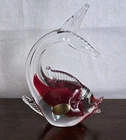 VINTAGE MCM LOVELY MURANO CLEAR RED ART GLASS FISH FIGURINE PAPERWEIGHT W LABEL