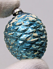 VTG Glass Embossed Snow PINECONE Feather Tree Mini Christmas Ornament Japan BLUE