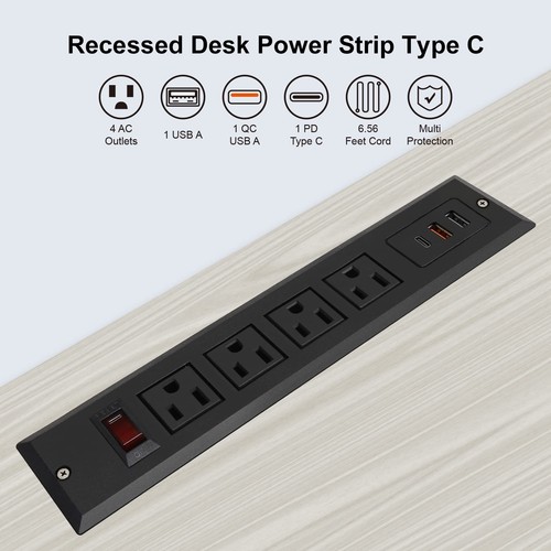 Striscia di Alimentazione 20W Montabile USB C Striscia di Alimentazione da Incasso USB-C Ricarica Rapida 4 Outl... - Foto 3 di 6