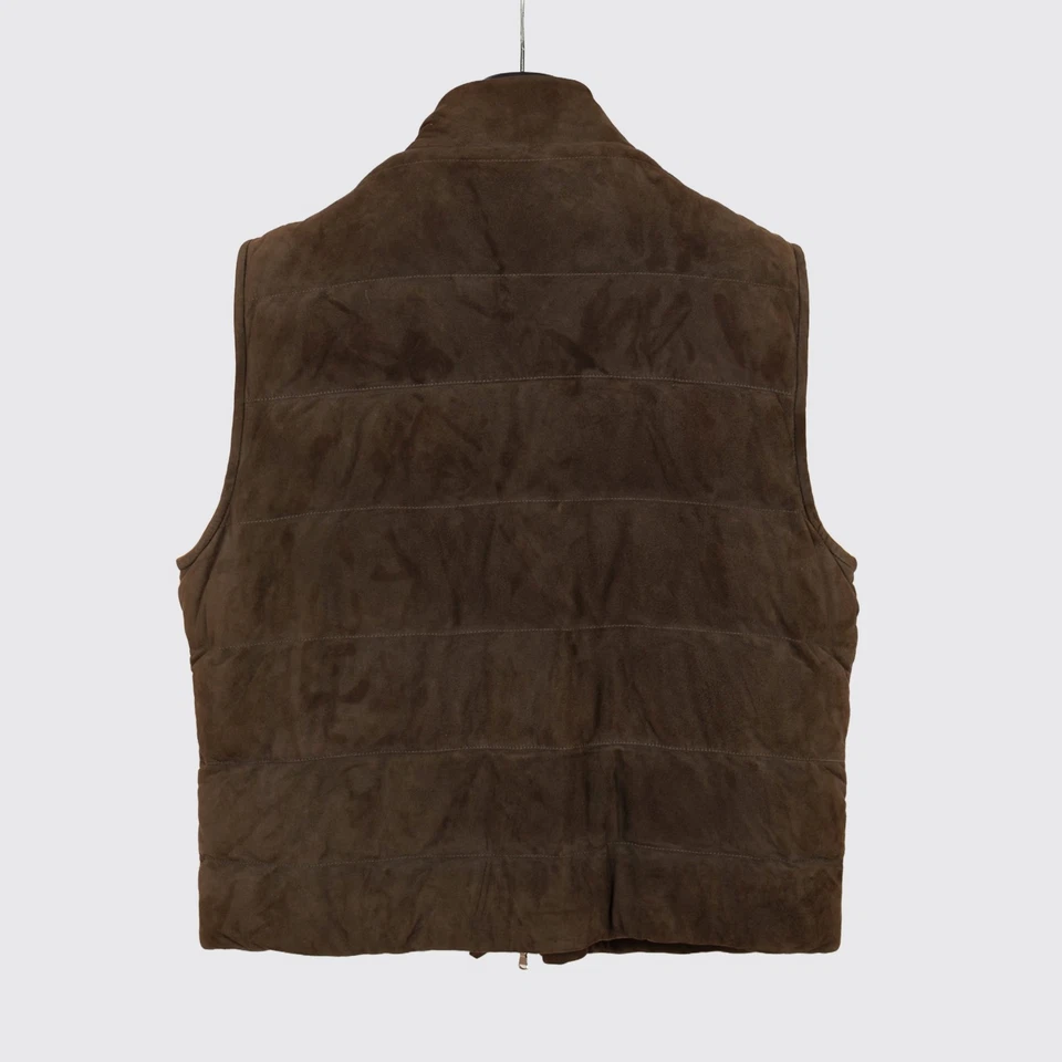 Eleventy Suede Vest Size EU58 Dark Brown Quilted Full Zip - Image 2 of 4