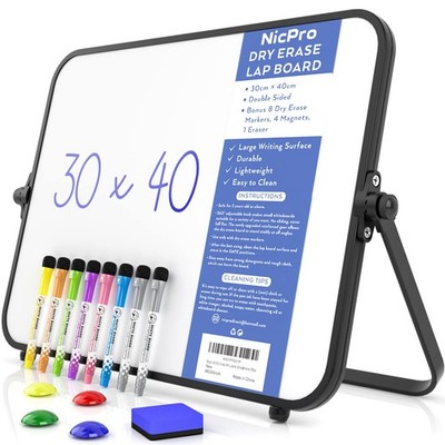 Nicpro trocken abwischbares kleines Whiteboard A3 mit rutschfestem Ständer 30 x 40 cm doppelseitig