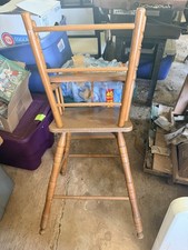 Brown Wooden High Chair with Removable Tray, Footrest, Pink Plaid Cushion