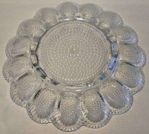 Indiana Glass Vintage Glass Hobnail Deviled Egg Tray Platter Dish 15 Slots - Picture 3 of 6