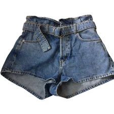 Divided H&M Women's Size 6 Paperbag High Waist Button Fly Belted Jean Shorts