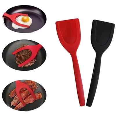 2 in 1 Antihaft Grip Flipper Pfannkuchen Spiegelei Steak Spatel Klemme Wender Zange