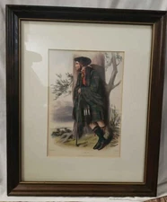 1840 Victorian Framed Color Etching Print-Scotland Highland Tartan Cumin Portrai