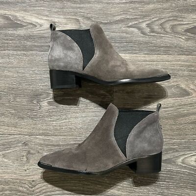 Marc Fisher SZ Yale Gray Suede Pointed Toe Chelsea Boots Luxe