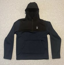 SPYDER Men's 1/4 Zip Blue Black Medium Pullover Jacket Hoodie NWT