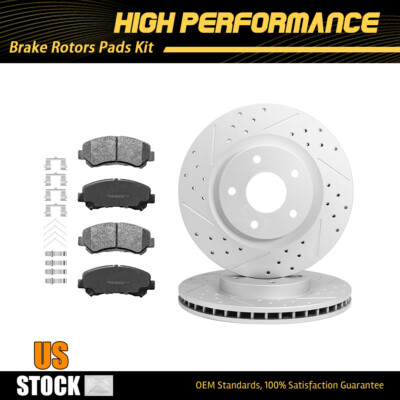 Front Drilled Disc Brake Rotors Ceramic Pad For 2008 - 2013 Nissan Rogue
