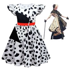 Girls Cruella de Vil Fancy Party Costume Kids Birthday Cosplay Dress Up Outfit