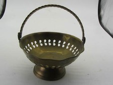 Vintage Small Brass Trinket Basket with Folding Handle Made in India