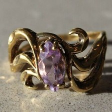 AMETHYST GOLD PLATED 925 STERLING SILVER WOMEN'S RING SIZE 7.5
