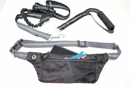 Dog Leash Belt Hands Free Running Jogging Walking Waist Pouch with Bungee Leash - Picture 2 of 9