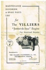 MOTOR BICICLETA VILLIERS JUNIOR DE LUXE 98cc ORIG. Manual del propietario 1948/lista de piezas