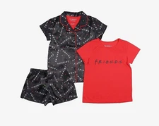 Friends TV Show Girls 8 PJ Set  Logo 3 Piece Pajama Shortie Cute Lounge Set Size