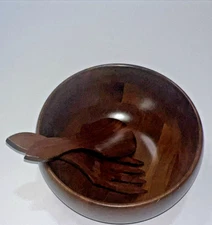 Margaret Studios Inc. salad bowl with fork and spoon mahogany