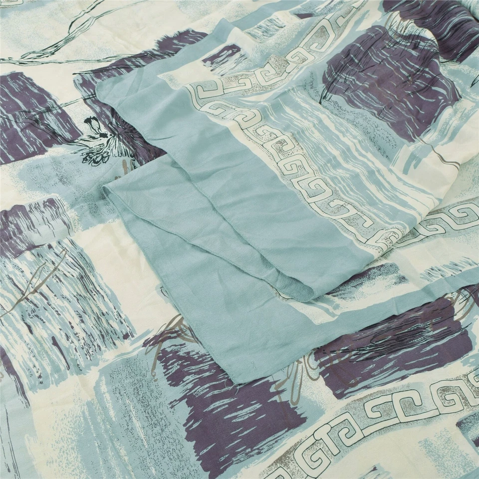 Bufandas Sanskriti Vintage Gris/Blanco Largo Dupatta/Estola Pura Crepé Seda Estampadas Foto 2 de 4