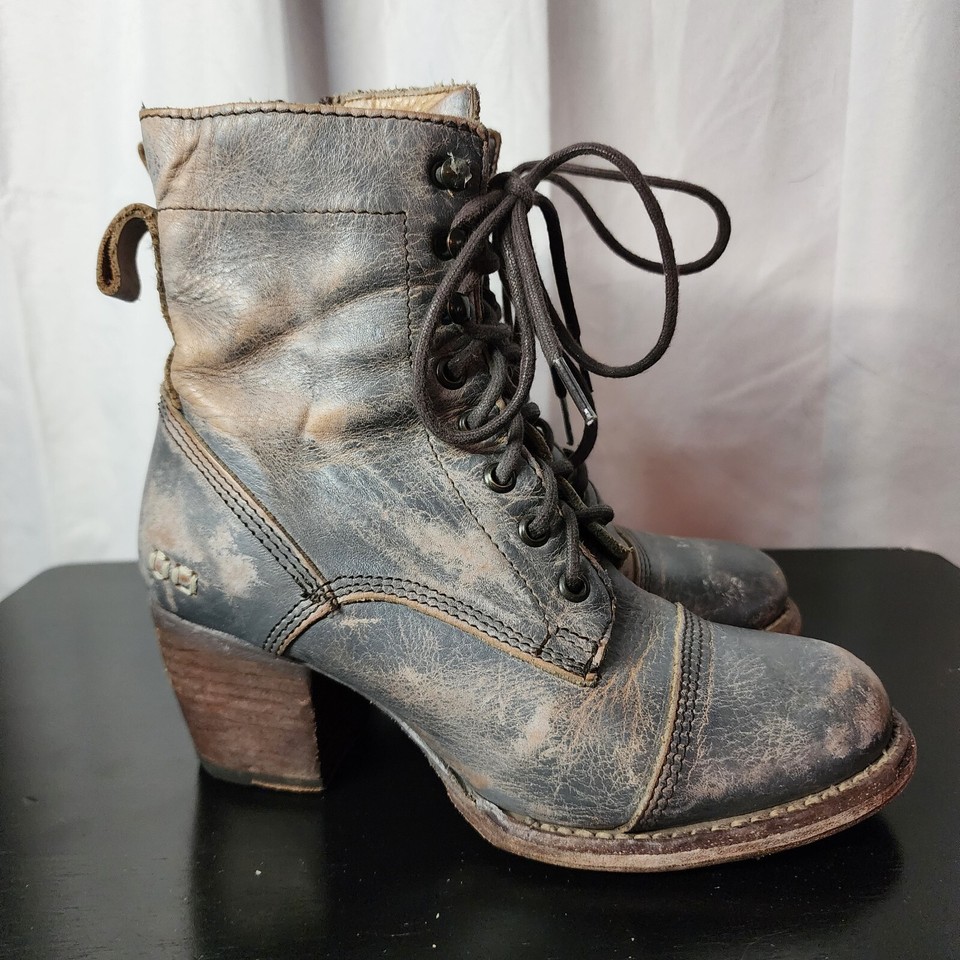 BedStu Judgement Gray Leather distressed LaceUp Heeled Boots size 6 eBay