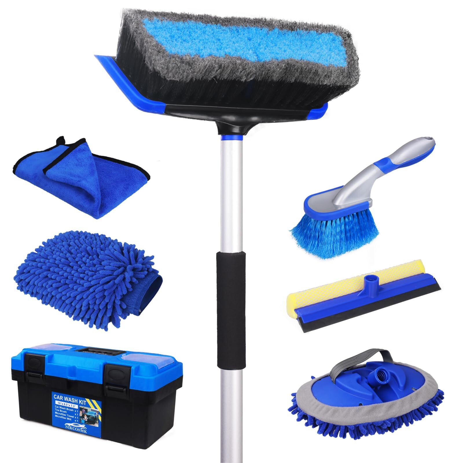 NIKCOSMK 62'' Car Wash Brush with Long Handle Car Wash Kit with Tire Brush To...