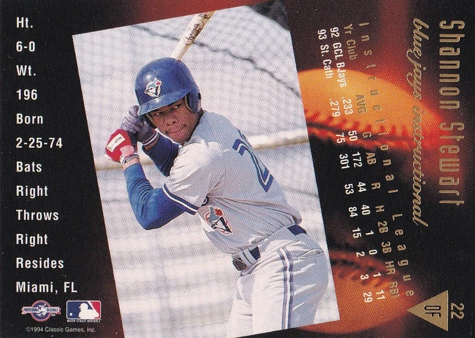 1994 Classic Best Gold #22 Shannon Stewart St. Catharines Blue Jays - Image 2 of 2