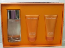 CLINIQUE ABSOLUTELY HAPPY - PERFUME SPRAY. BODY CREAM & BODY WASH BOXED