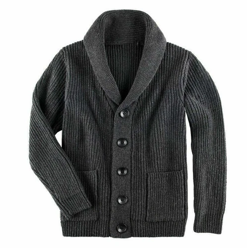 Cárdigan con cuello chal suéter tejido con cable botón algodón suéter con bolsillos para hombre - Imagen 14 de 15