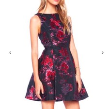 Alice + Olivia Floral Jacquard Cocktail Dress Metallic Black Pink Red V Back 8