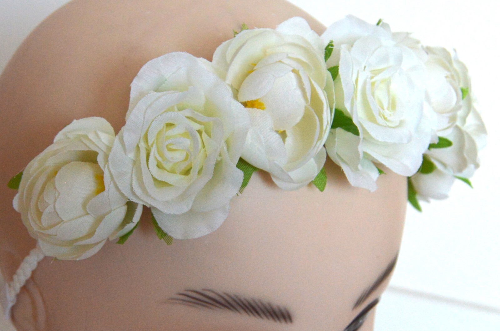 NEW White Cream Fabric Roses Stretch Headband Bandeaux Festival Wedding Hair