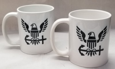 Set of 2 Coffee Mugs: USN United States Navy Eagle and Anchor Insignia