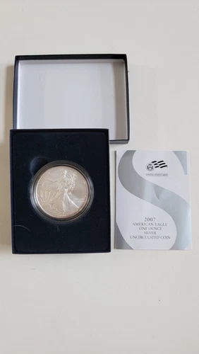 2007 W 1oz American Silver Eagle Dollar Burnished Uncirculated OGP and COA