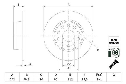 BOSCH 0 986 479 247 2x Disque de frein Arrière 282mm Hauteur: 48,3mm Épaisseur: 12mm Cercle de percage