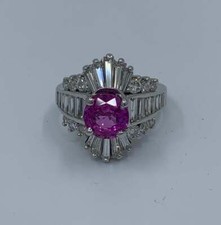 Stunning 4.28 Carat Vivid Pink Sapphire Shiny White CZ Engagement Women's Ring