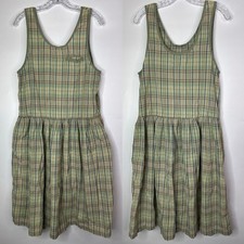 Vintage Gap Plaid Green Sleeveless Jumper Dress Pockets Size Medium