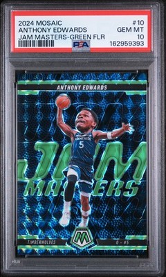2024 PANINI MOSAIC JAM MASTERS GREEN FLUORESCENT #10 ANTHONY EDWARDS 1/10 PSA 10