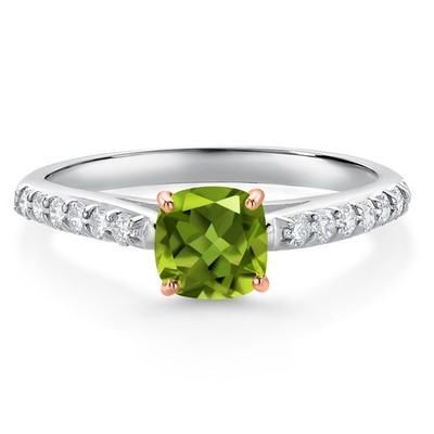 0.78 Ct Peridot G/H Lab Grown Diamond 10K White Gold Engagement Ring with Rose