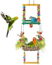 Bird Hammock Toys Parakeet Perches Swing, 3in1 Detachable Parrot Cage Accesso...