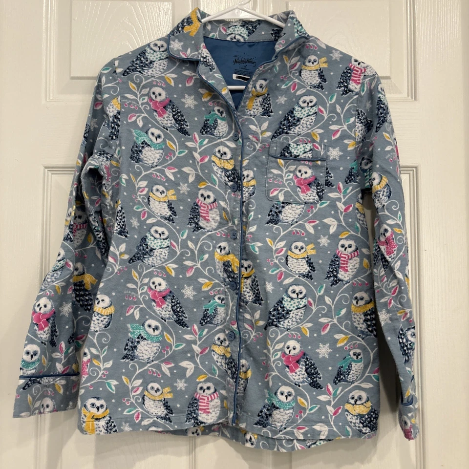 Conjunto de pijama Nick and Nora para mujer talla XS azul búhos de nieve algodón franela cordón Foto 2 de 4