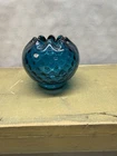 Vintage Fenton Jamestown Blue Glass Polka Dot Optic Rose Bowl