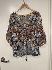The Swank Resort Embellished Leopard Print Black White Blouse Size 1 S 8-10