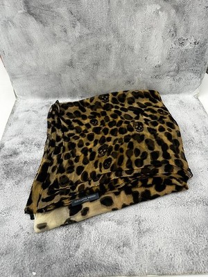 p*o様 ALEXANDER MCQUEEN スカル/ヒョウ柄スカーフ Rare Alexander McQueen Skull Leopard Print Silk Scarf Made in